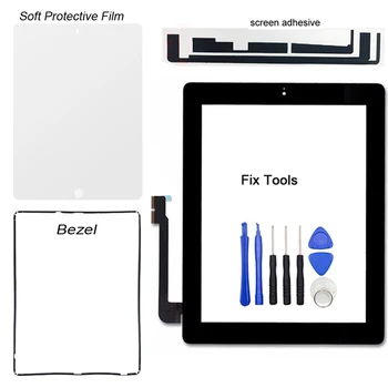 1GB Digitizer Touch Screen Stikla Paneli iPad 3 3rd Gen A1416 A1430 A1403 Priekšējais Stikls+Pogu+Līmes+Aizsargātu+Tools+Bezel