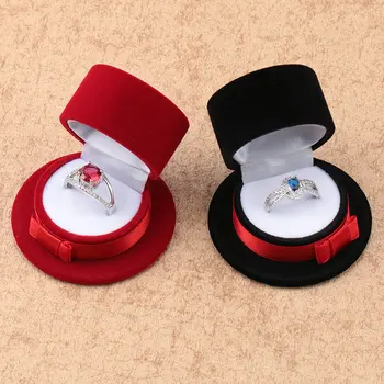 2 gabali jauki Samta dāvanu kastē Top hat rotaslietas lodziņā kāzu gredzenu lodziņu, Kaklarota, Gredzens Gadījumā Auskari Turētājs rotaslietas displejs