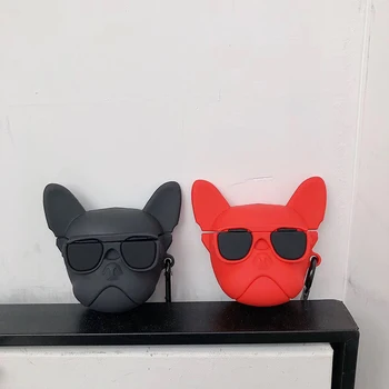 Karstā Pet suns 3D sarkana mīksta silikona Bezvadu Austiņas Lādēšanas Kasti Soma Apple AirPods 1 2 franču Buldogs Bluetooth lietā