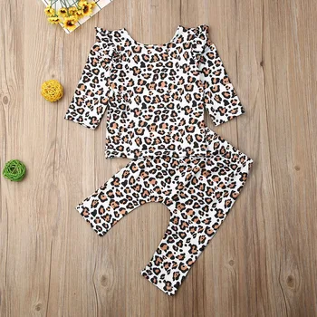 Jaundzimušā Bērna Baby Girl Leopard Print Drēbes, T-Krekls Topi +Garu Garās Zeķes Bikses Gadījuma Tērpiem, Kokvilnas Apģērbu Ar Garām Piedurknēm