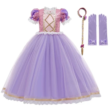 VOGUEON Rapunzel Kleita Meitenes Princese Halloween Dzimšanas dienas svinības Cosplay Kostīms Bērniem Vizuļi Vasarā Maz Meitene Kleitas Vestido