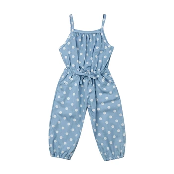 2019 Bērniem Zīdaiņiem Un Baby Toddler Meitene Romper Vasaras Piedurknēm Zilā Viļņa Punkts Dot Jumpsuit Ouifit Drēbes, Apģērbu Kostīms