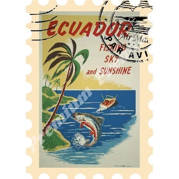 Ekvadora suvenīru magnēts vintage tūrisma plakāts