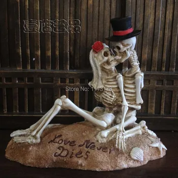 Pludmales Kāzu Kūka Topper Halloween Galvaskausa līgava un līgavainis Statuetes kūka toppers apdare Valentīna Diena dāvanu