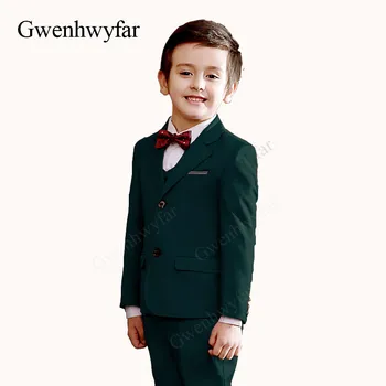 Gwenhwyfar Zēni Formālu Uzvalku noteikts Kāzu un Partijas Bērniem, Žakete, Uzvalks, Zēnu Kostīms, Bērnu, Tumši Zaļās Partijas Pieskaņotu Uzvalku 2018
