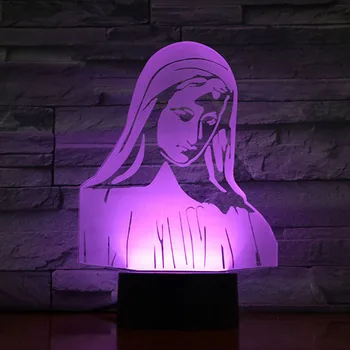 Māte Marija 3D LED Akrila LED USB Lampa Kristīgās Ticības Dāvanas Baznīcas Atmosfēru Apgaismojums Nakts Gaisma Gultas Apdare