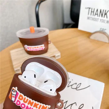 Dunkin Donuts Kausa 3D Multiplikācijas filmu Vāciņu Gadījumā Airpods 2 Lieta Bezvadu Lādēšanas Lodziņā Austiņas seguma Gadījumā Airpods Pro