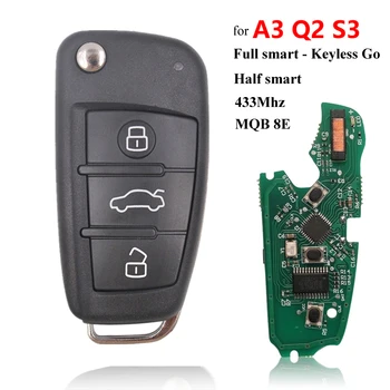 3 Pogām Auto MQB Keyless Smart Remote Taustiņu 434Mhz 8E Čipu Audi A3 Q2 S3 TT Automašīnu Daļēji Saprātīga Locīšanas Flip Tālvadības Atslēga