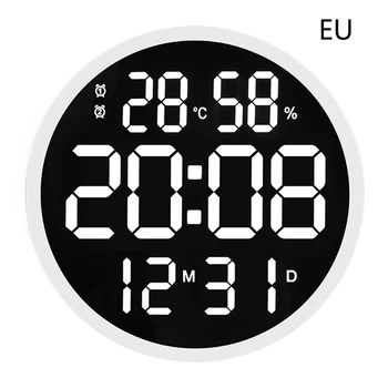Vienkāršs Dizains Dzīvojamā Istaba LED Apaļš Sienas Pulkstenis Ciparu Displejs Temperatūras Datums 27RF