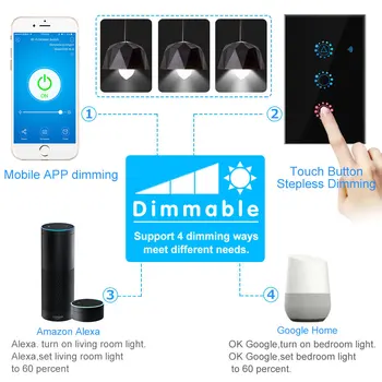WiFi Touch Slēdzis Dimmer ES un ASV Standarta Smart Sienas Gaismas Slēdzis Touch Sensors APP Wifi Dimmer Slēdži darbojas Alexa/Google Home