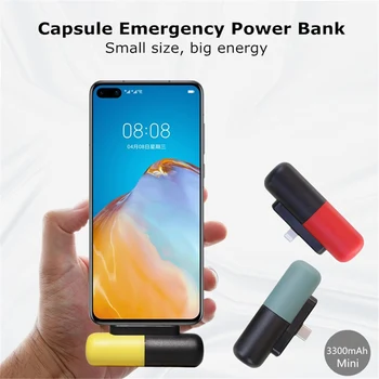 3300mAh Kapsula Mini Jaudas Bankai iPhone Xiaomi Huawei Āra Ceļojumu Powerbank Ārējo Akumulatoru Tālruņa Lādētājs, Mini PoverBank