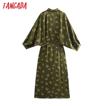 Tangada ir 2021. Modes Sieviešu Leopard Print Zaļš Brīvs Krekls, Kleita ar garām Piedurknēm High Street Dāmas Midi Kleitu 5Z62
