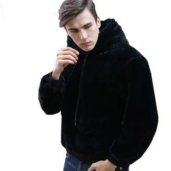 Modes faux kažokādas, vilnas pūkains pelēkā vārna vīriešiem gadījuma melna plīša kapuci ziemas sporta krekli ar garām piedurknēm hoodies silts sabiezēt mēteļi