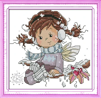 Little angel ziemas cross stitch komplekts 14ct 11ct skaits drukāt audekls dūrienu izšūšana DIY roku darbs, rokdarbi plus