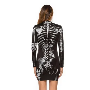 JAYCOSIN bodycon kleita Sievietēm Punk Halloween Skelets Bloodstain Drukāt vestidos garām Piedurknēm Dāma Gadījuma Darbu Mini Kleita meitene 82