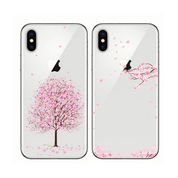 Mīksts silikona telefonu gadījumā Romantiska Cherry Blossom vāciņš iphone 12 11 Pro Max 6S 6 7 8 plus X XR XS 5 5S SE 2020