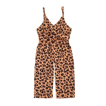 1-6Years Mazulis Meitenes Leopard Ziedu Drukāt Jumpsuit Kombinezonus Vasaras Meitene bez Piedurknēm Mežģīnes Up (Dungriņi) Playsuit Siksna Bērnu Kostīms
