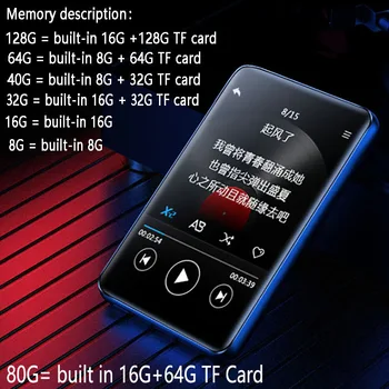 Sākotnējā benjie x1 mp4 atskaņotājs Bluetooth 5.0 iebūvētā skaļruņa pilna ekrāna pieskarieties radio ierakstīšana e-grāmatu, attēlu, video atskaņošana