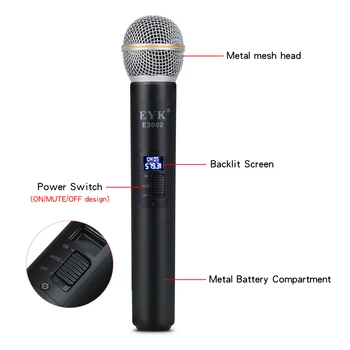 EYK E3002 UHF Fiksētu Frekvenci Karaoke Bezvadu Mikrofonu Profesionālo Bezvadu Visi Metāla Rokas Mikrofona Sistēma ar maciņš