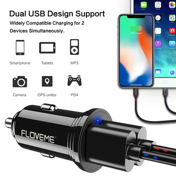 FLOVEME Dual USB Automašīnas Lādētājs 2.4 max Auto Lādētājs Mobilo Telefonu Auto USB Lādētāja Auto Maksu Par iPhone 6 s, Samsung Xiaomi Planšetdatoru