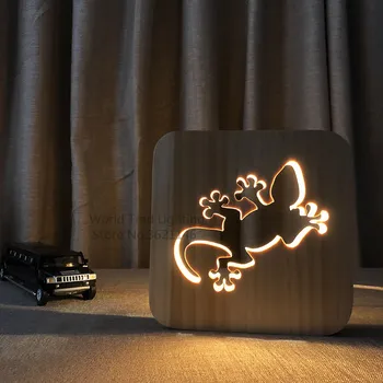 LED Dekoratīvās Gecko Staigāt ķirzaka Formas Koka Gaismas Lampa USB Darbināt Noskaņu Lampas, 3D Luminaria Bērnu Nakts Lampas Dzimšanas dienas Dāvanu Guļamistaba