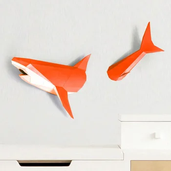 3D Haizivs Dzīvnieku Papīra Paraugs Rotaļlietu Mājas Sienas Dekors Dzīvojamā Istaba Dekori DIY Papīra Kuģi Modelis Puse Dāvanas, aksesuāri Sienas piekārtiem Rotājumi