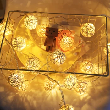 4M Pasaku Gaismas Vainags Bumbiņas Lampas Akumulatora Lampiņa, Ķēdes Rotangpalmas Bumbu LED String Gaismas Pusi, Kāzas, Ziemassvētku Eglītes Rotājumi