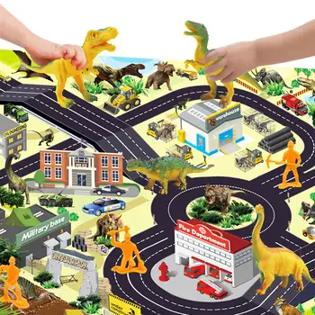 Bērnu dinozauru rotaļlietas simulācijas dzīvnieku modeli Dinosaur Park lelle spēle mat paklājs skatuves 17 komplekti