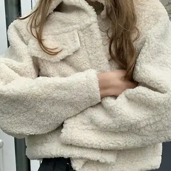 Ziemas jaka sievietēm baltu mākslīgās kažokādas mētelis rudenī 2019 lācīti vintage mētelis silts jēra jaka streetwear lodeszivs jaka harajuku