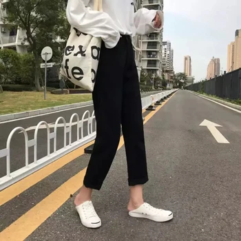 Džinsi Sieviešu Pavasara Vasaras Moderns Vienkārši korejiešu Stilā Visu maču Cietā Caurumu Mīksta Augsta Vidukļa Streetwear Sieviešu Bikses Gadījuma Šiks