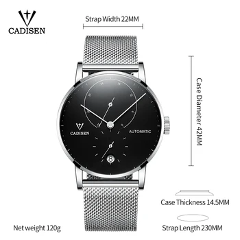 CADISEN luksusa zīmolu automātiskie pulksteņi vīriešu biznesa mehāniskās vīriešu rokas pulkstenis no nerūsējošā tērauda ūdensizturīgs pulkstenis Relogio Masculino