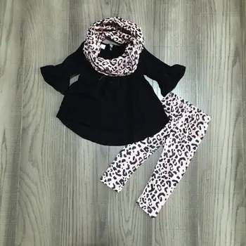 Girlymax meitene fall winter uzstādīt meitene 3 gabali, apģērbs ar šalli baby girl leopards drukāt apģērbs,