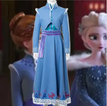 2019 jaunu Elsa Kleita meitenes Pusi Vestidos Cosplay Meitene Apģērbs Anna Sniega Karaliene Drukātu Dzimšanas dienas Princese Kleita Bērni pieaugušo Kostīmu