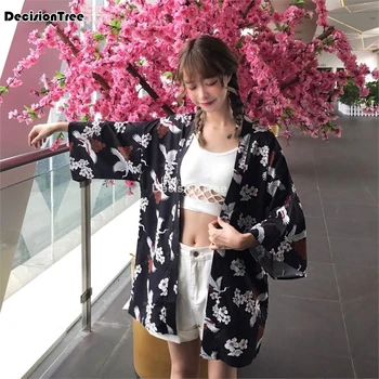 Ir 2021. ziedu drukāt kimono jaka sieviešu jaka sieviešu kimono sieviešu krekls, blūze haori sieviešu kimono streetwear