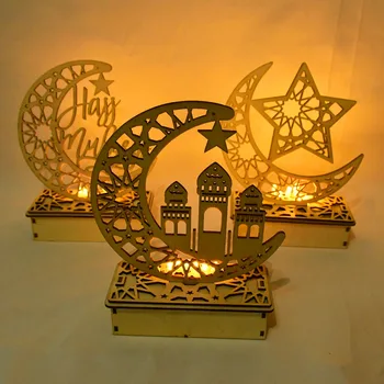 Eid Mubarak Sveces Gaismas LED Koksnes Mēness Ramadāna Apdare Islāmu Musulmaņu Puses Piegādes Ramadāna Kareem Mājas Dāvanu Puse Dekori