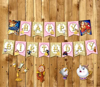 Skaistums un Zvērs Banner Bērnu Dušas, Dzimšanas dienas Puse Rotājumi Bērniem Notikumu Puse ierosina Puse, candy bar Princese Banner 002