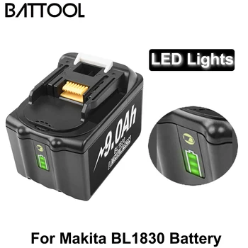 Uzlādējams 18V 9000mAh LED Gaismas Litija Akumulatoru Makita 18volt Akumulatora BL1830 BL1815 BL1860 BL1840 194205-3 Instrumenti Akumulatora