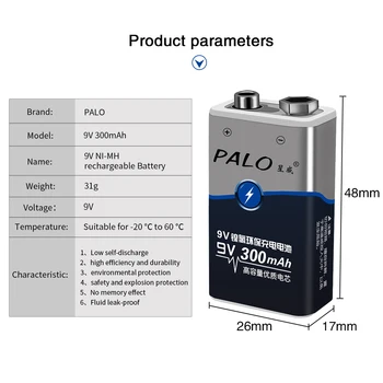 PALO 9V li-ion Akumulators 9 v litija akumulatoru Multimetrs Mikrofons Rotaļlieta, Tālvadības pults KTV izmantot baterijas, lādētājs