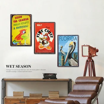 Papagailis & Kokteilis Vintage Skārda Zīme Bārs Krogs Mājas Sienas Dekori Retro Metāla Mākslas Alus Kafijas Plakātu Plate
