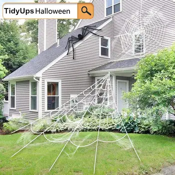 Halloween Milzu Zirnekļa Tīmekļa, Super Stiept Zirnekļtīkls ar Zirnekļa Pinumiem Halloween Rotājumi(5x4.8m)