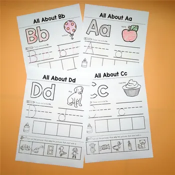 Alfabēts Darblapas 26 Burti No-A-līdz-Z Prakses Grāmata Pirmsskolas angļu valodas Mājasdarbu Burtnīca krāsošana alfabēta grāmatas bērniem