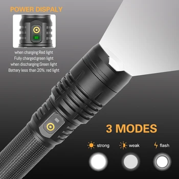 XHP90 LED Lukturīti Lāpu spēcīgākajiem XHP90 TĀLUMMAIŅAS Lukturīti 26650 USB Lāpu, Laternu 18650 Medību Lukturi Rokā Gaismas
