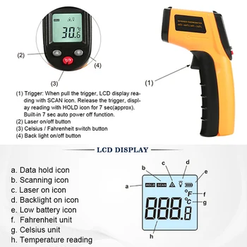 Jaunu GM320 LCD IS Infrasarkanais Termometrs bezkontakta Digitālo Pyrometer Temperatūras Mērītājs Punktu -50~380 Grādu Termometr