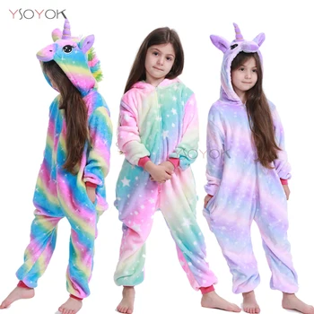Kigurumi Pidžamu Unicorn Bērniem, Dzīvnieku Licorne Onesies Ziemas Sleepwear Bērnu Pidžamas Zēniem Meitenes Kostīms, Bērnu Pidžamas Bērniem