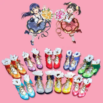 Anime Patīk Dzīvot Lovelive! Cosplay Kurpes Nico Yazawa Nozomi Cosplay Kurpes, Zābaki Pušķi, Ziedi Atmodas Ikdienas Brīvā Laika Apavi
