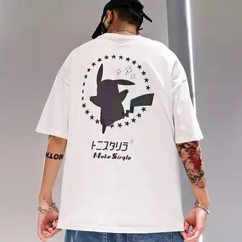 Atstarojošs T Krekls Streetwear Vīrieši Sievietes Zaudēt Pāris T-Krekls Melns Japāna Harajuku Tshirt Vasaras Lielās Ielas Īsām Piedurknēm Topi