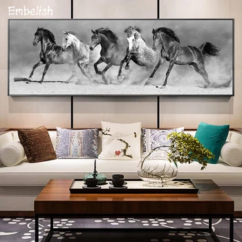 1 gab Liela Izmēra Melnā Un Baltā Runing Zirgi Dzīvnieku Sienas, Attēlus viesistaba, Mājas Dekoru Plakāti HD Audekla Gleznas