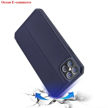 Triecienizturīgs Gumijas & PU Ādas Lietā Par iPhone 12/ Mini/ 12 Pro/ 12 Pro Max Pilnīgu Aizsardzību Magnētisko Flip Stends Kartes Turētāju Gadījumā