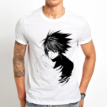 Nāves piezīme L Siluets anime t krekls vīriešiem jauno balto Gadījuma tshirt homme Japāna mangaT-Krekls Bez līmes sajūta drukāt