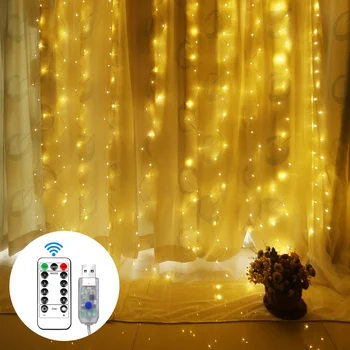 LED Aizkaru Gaismas Stīgu USB Pasaku Gaismas Vainags Kāzu svinības, Ziemassvētku Loga Āra Dekoru Tālvadības Jaunā Gada Svētku apgaismojums